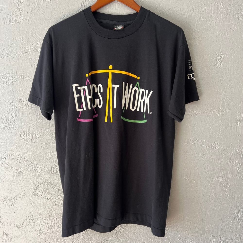 Vintage Oklahoma Ethics At Work Single Stitch Shirt Screen Stars Best XL Black